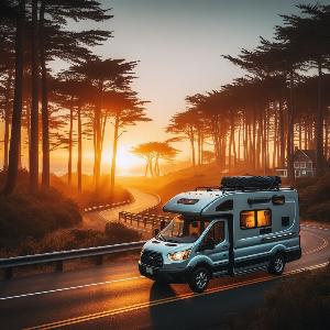 Ford Transit 350 HD extended camper van, van life in Mendocino at sunset-11